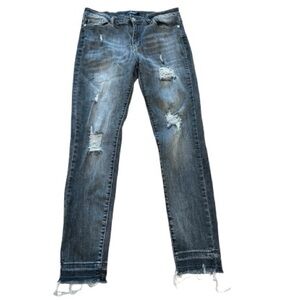 Judy Blue Smoke Show High Rise Grey Stone Wash Distressed Skinny Jeans Raw Hem